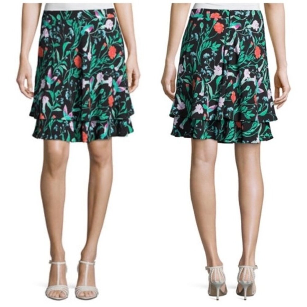 POROPHROSE Black hummingbird bird print Short Skirt Size Small